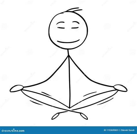 Cartoon Of Man Or Businessman In Yoga Lotus Position For Relaxation And