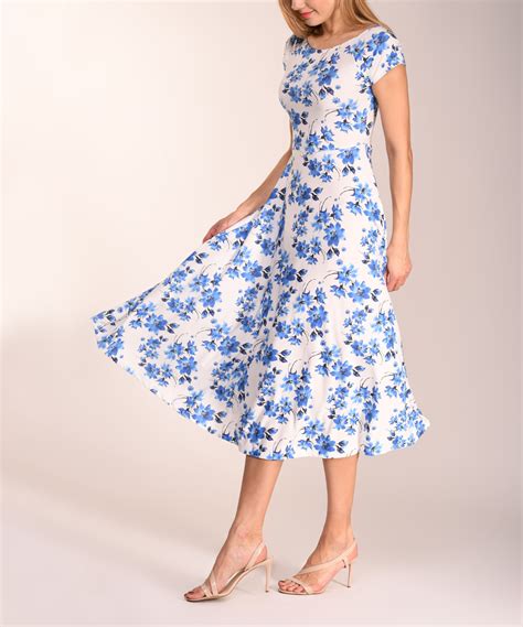 Lbisse Blue And White Floral Fit And Flare Dress Women And Plus Zulily