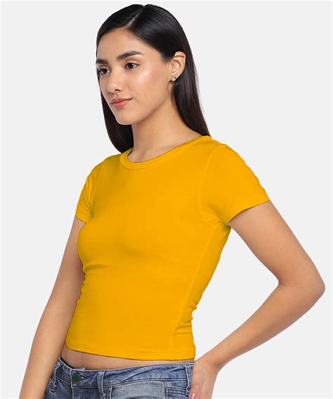 Medlle Womens Yellow Plain Crop Top Trendy Half Sleeve Belly Top Medlle