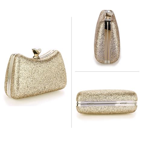 Agc00360 Gold Hard Case Diamante Crystal Clutch Bag Silk Avenue