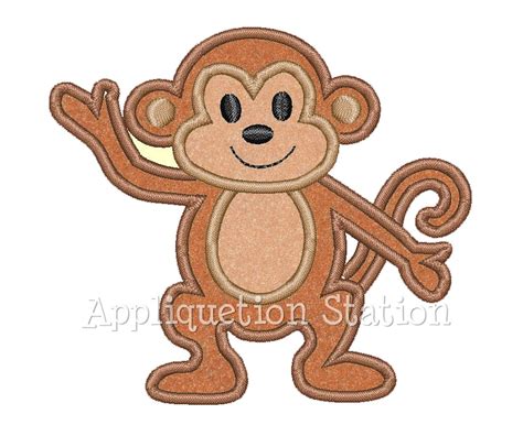 Monkey Tropical Applique Machine Embroidery Design Cute Boys Etsy