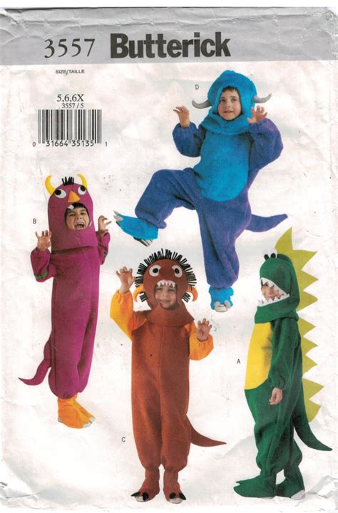 Butterick Pattern 3557 Halloween Costume Monsters Dinosaurs Sewing