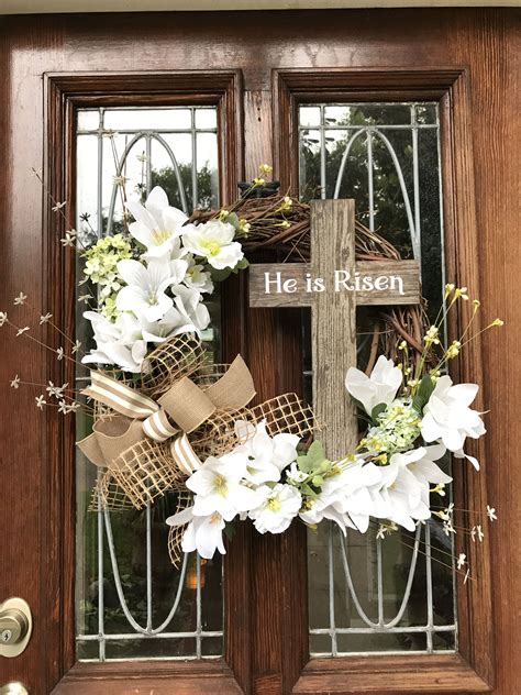 He Is Risen Spring Grapevine Wreath With Faux Flowers And Lots Of Extra