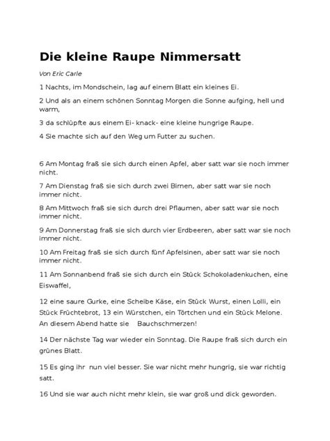 Wir reichen uns die hände nach guter alter sitt Die Kleine Raupe Nimmersatt Text Und Aufgaben | Die kleine ...