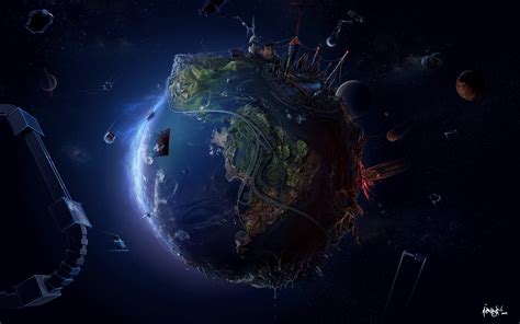 Anime Space Planet David Fuhrer Digital Art Earth Wallpapers Hd