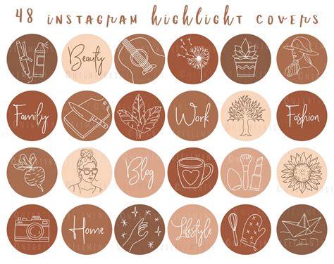 Boho Instagram Highlight Cover Icons 48 Line Art Highlight Etsy