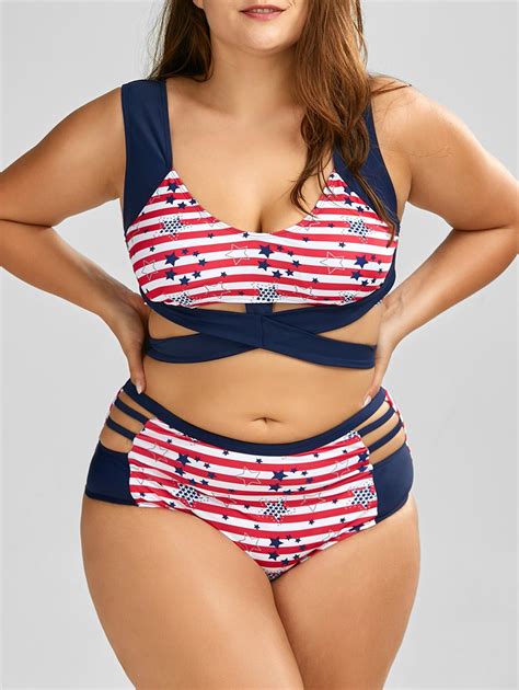 41 OFF 2021 Wrap American Flag Print Cutout Padded Plus Size Bikini