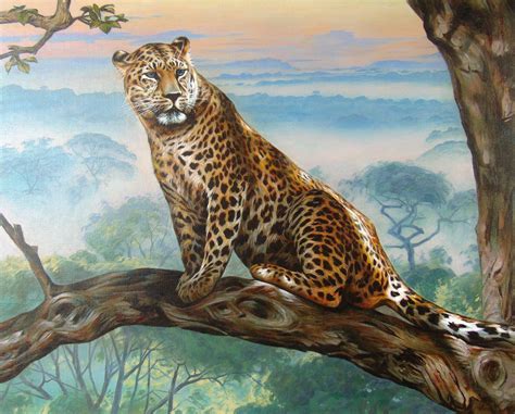 Leopard On A Branch Jungle Art Wild Nature Painting Oil On Etsy