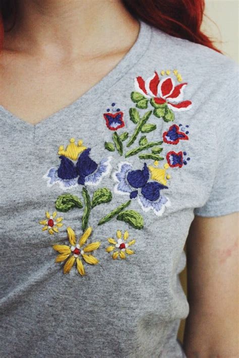 Hand Embroiderd Folk Flower T Shirt Etsy Embroidery On Clothes