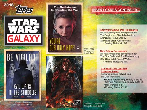 •all artwork is original, done by notable worldwide artists 2018 Topps Star Wars Galaxy Trading Cards - Back by popular demand!