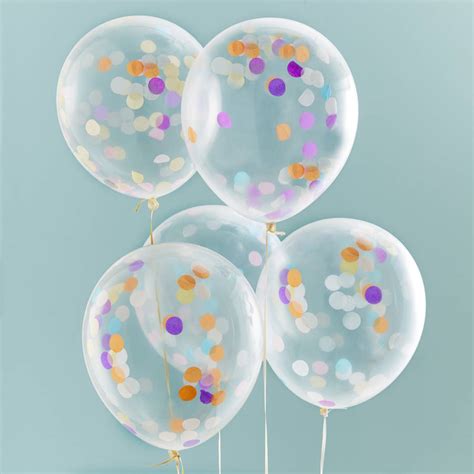 Pack Of Five Confetti Filled Clear Party Balloons By Ginger Ray