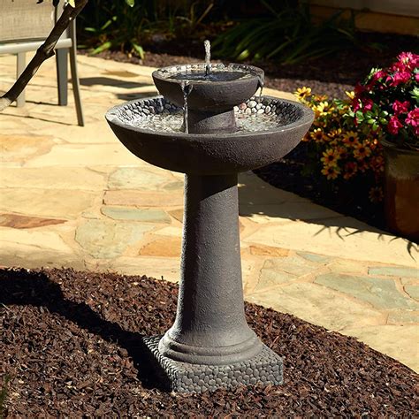 It is designed to function without the use of any electricity or the use of batteries, so you will need to make sure that this fountain pump is positioned in a sunny location. Smart Solar 2 Tier Solar Powered Water Fountain with Stone ...
