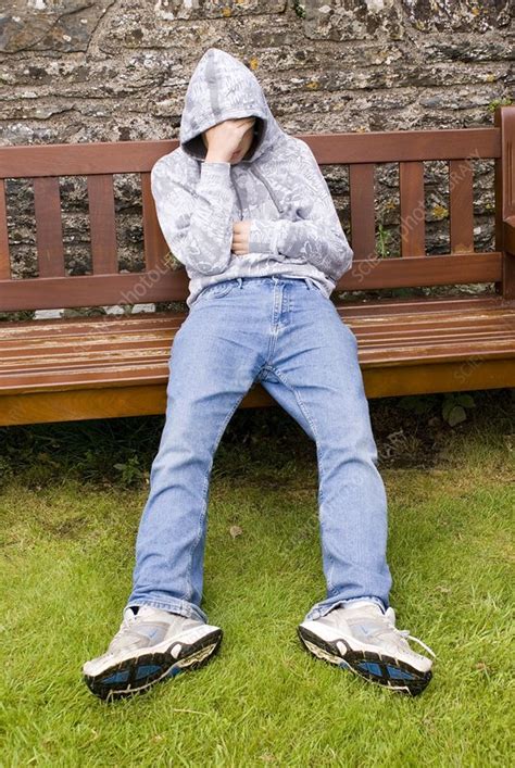 Depressed Teenage Boy On Park Bench Stock Image C0089892