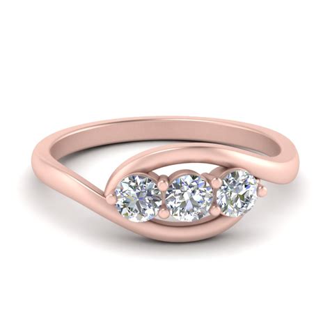 3 Stone Crossover Wedding Ring In 14k Rose Gold Fascinating Diamonds