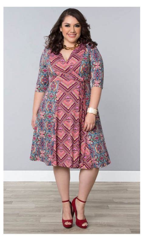 In The Mix Wrap Dress In Kaleidoscope Mix By Kiyonna Plus Size Outfits Plus Size Fashion For