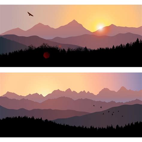 Premium Vector Two Nature Landscapes With Silhouettes Of Mountains