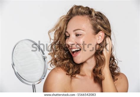 Image Excited Halfnaked Woman Smiling Looking Stock Photo