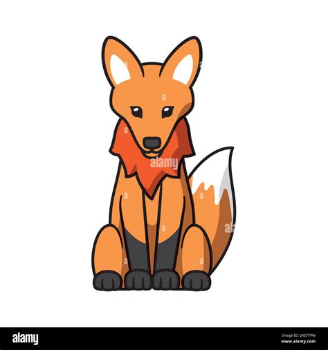a cute cartoon brown fox with shiny eyes and red fur around its neck on a white background stock