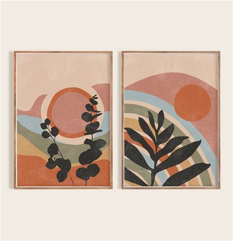 Mid Century Modern Art Set Of 2 Prints Printable Geometric Etsy