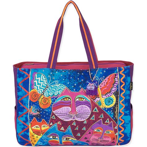 Laurel Burch Tote Medium Tote 15x4x10 Cats With Butterflies At