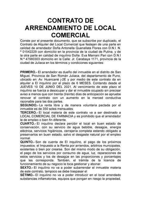 Modelo De Contrato De Alquiler De Local Simple Contrato De