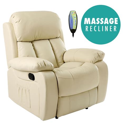 Chester Cream Heated Leather Massage Recliner Chair Sofa Gaming Home Armchair Ebay