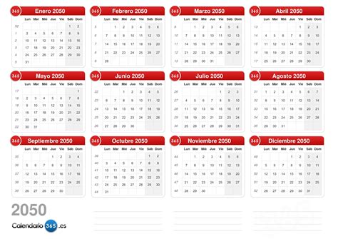 Calendario 2050