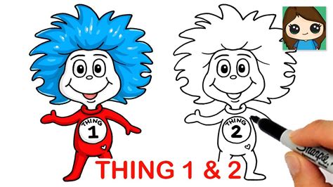How To Draw Thing 1 And Thing 2 Easy Dr Seuss Youtube