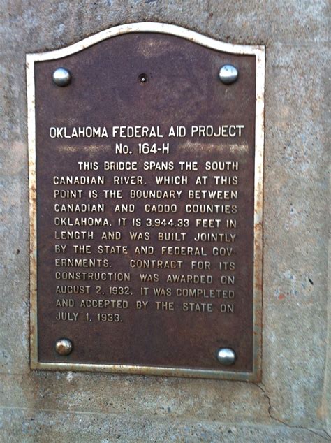 Historical Marker Plaque On The South Canadian River Bridge Between
