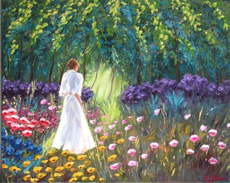 Original Oil Painting Walk In The Lush Garden Summer Landscape