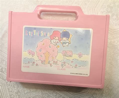 Vintage Sanrio 1976 1989 Little Twin Stars Pink 9 X 7 Pencil Box Case