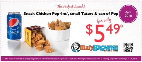 Take action now for maximum saving as these discount. Mary Brown's Chicken & Taters Canada New April Coupon: Get ...