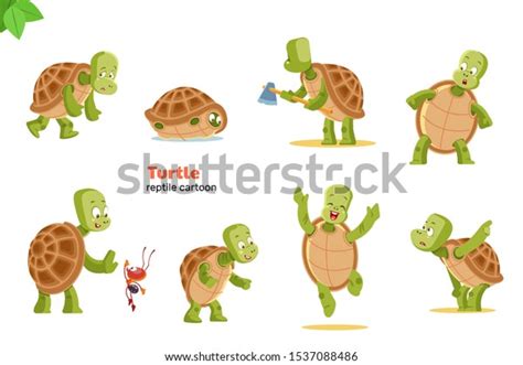 Turtle Cartoon Character Turtle Showing Various Stock Vector Royalty