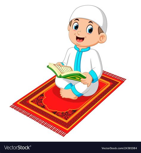 Muslim Boy Reading Holy Quran Vector Image On Kartun Seni Mural