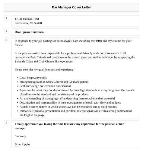 Bar Manager Cover Letter Velvet Jobs