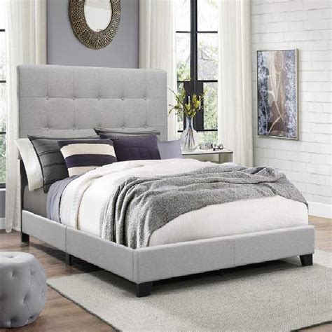 Queen Size Platform Bed Frame Wtufted Headboard Gray
