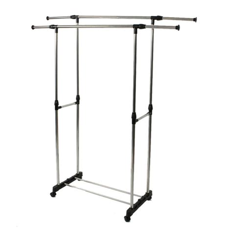 Dual Bar Vertically And Horizontally Stretching Stand Clothes Rack With