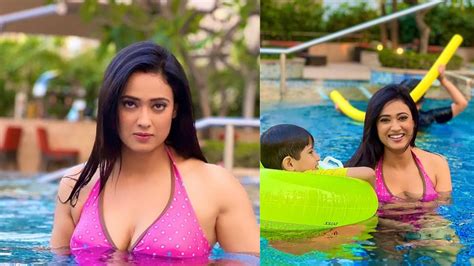 Shweta Tiwari Bikini Pics Actress Sizzles In Swimsuit Chills With Son In Pool Fans React Call