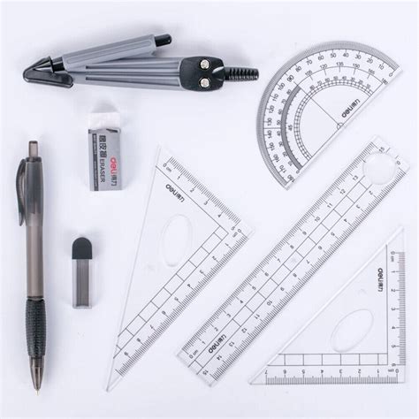 9 Piece Math Tool Sets Rulers Protractor Mechanical Pencil Compass