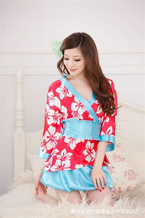 Charming Floral Printed Kimono Robe Women Short Nightgown Bathrobe With Waistband Sexy Pajamas