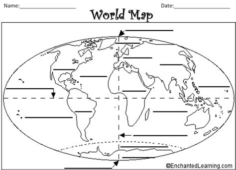 The seven continents of the world are numbered and students can fill in the continent's name in the corresponding blank space. Lesson 3 - Geography & Us!