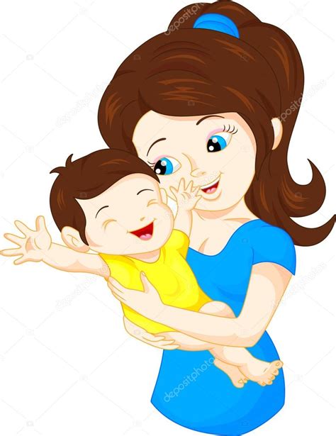 Mama Con Bebe Caricatura Linda Mamá Y Bebé — Vector De Stock