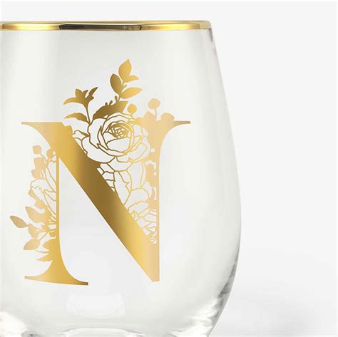 monogrammed initial wine glasses onebttl stemless wine glasses with gold print initial for