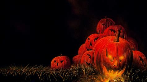 Red Pumpkin Horrible Faces In Black Background Hd Halloween Wallpapers