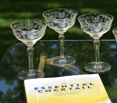 vintage etched tall cocktail martini glasses set of 6 vintage floral etched champagne coupes