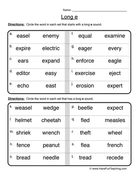 Long And Short E Vowel Sounds Worksheets Worksheets Library