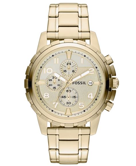 Fossil Mens Chronograph Dean Gold Tone Stainless Steel Bracelet Watch