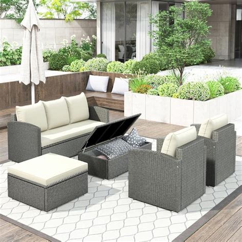 Harper And Bright Designs Multifunctional Gray Wicker Outdoor Sectional