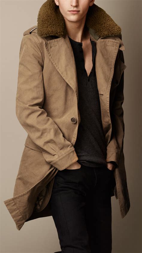 Lyst Burberry Shearling Collar Heritage Trench Coat In Brown For Men