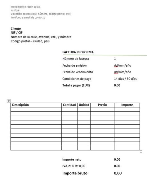 Factura Proforma Word Descargar Plantillas De Facturas Proforma